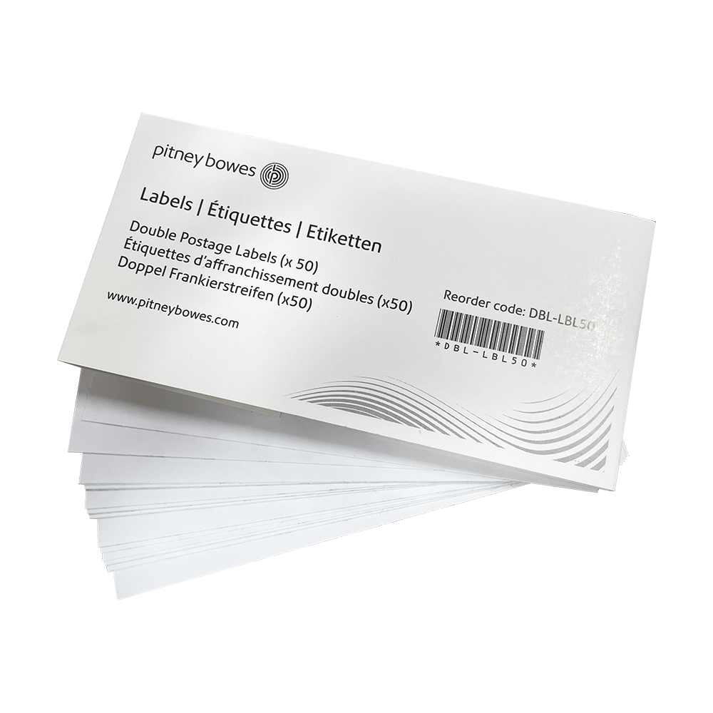 50 Pitney Bowes OEM Original Double Postage Labels (25 sheets with 2 per sheet)